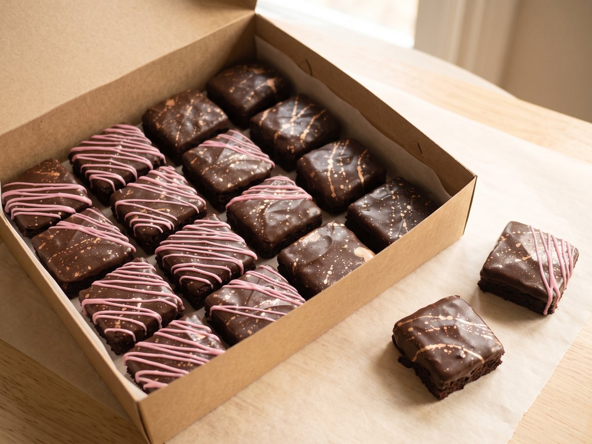 Fileiras de brownies prontos