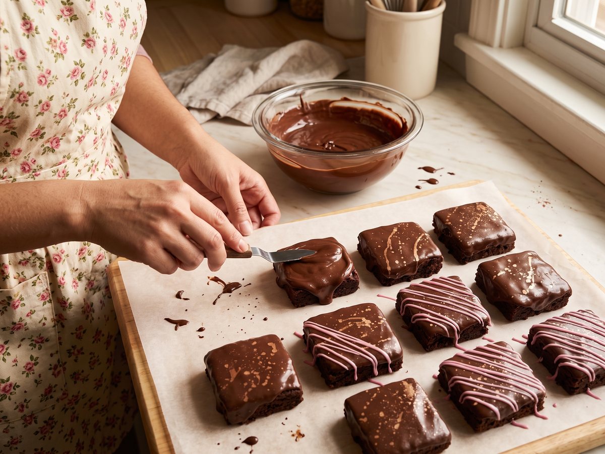 Nessa tirando os brownies da assadeira