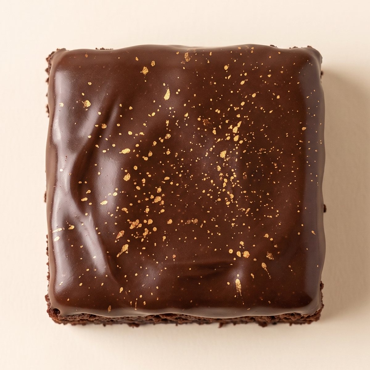 Brownie coberto de chocolate, visto de perto